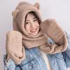 Cute Bear Ear Hat Scarf Gloves Set Winter Women Novelty Caps Warm Casual Plush Hats Casual Solid Fleece Girl Kawaii Accessories