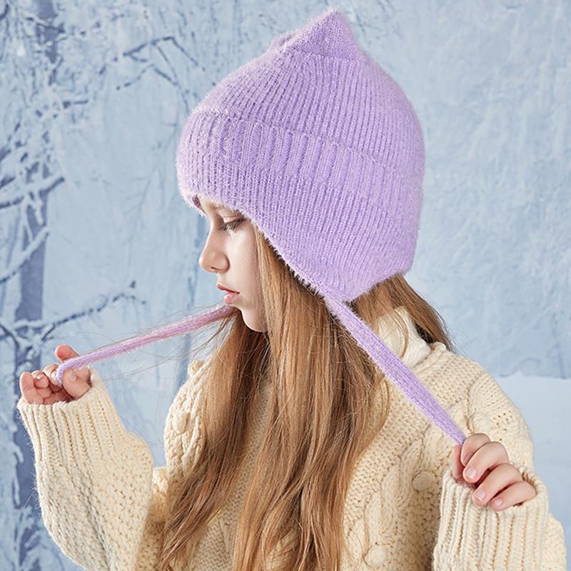 Детская шапка зимняя для мальчиков и девочек, теплая, защитная шапка для ушей, вязаная шерстяная шапка с мультяшными ушками для кошек