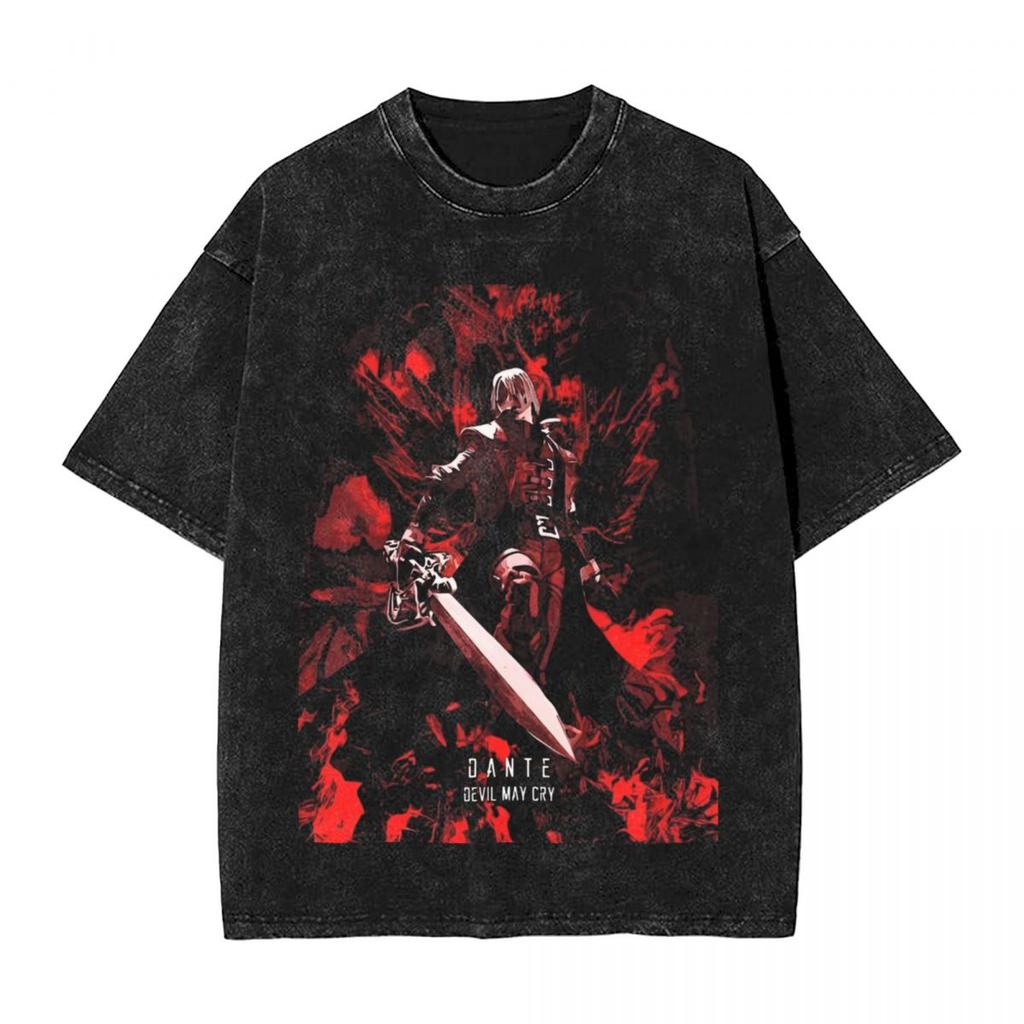 Футболка Devil May Cry Стирка Оверсайз Уличная одежда Хип-Хоп Винтажные Футболки для Мужчин Женщин Одежда С коротким рукавом Хлопковая Футболка