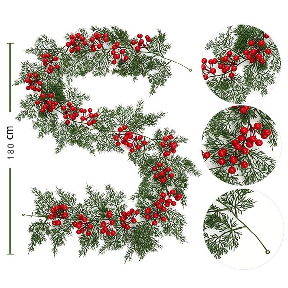 Green Leaves Christmas Red Berry Garland Red Berries Faux Pine Vine Home Decoration