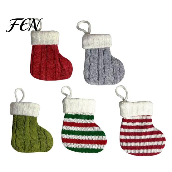 Cute Mini Christmas Pendants Knitted Stocking Ornaments, Knit Xmas Tree Hanging Decor, Small Woolen Sock Decor for Tree, Mantel, Doorway Holiday Party