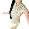 New Chinese-style improved sleeveless cheongsam women's early autumn long slim and thin national style dress green printing daily