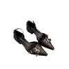 Baotou Sandals Women's Summer New Retro Black Pointed Low Heels