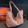 This Year, Large-capacity Plaid Canvas Tote Bags Are Popular, Summer Ins Fashion, Literature and Lazy Style Shoulder Shopping Bags.