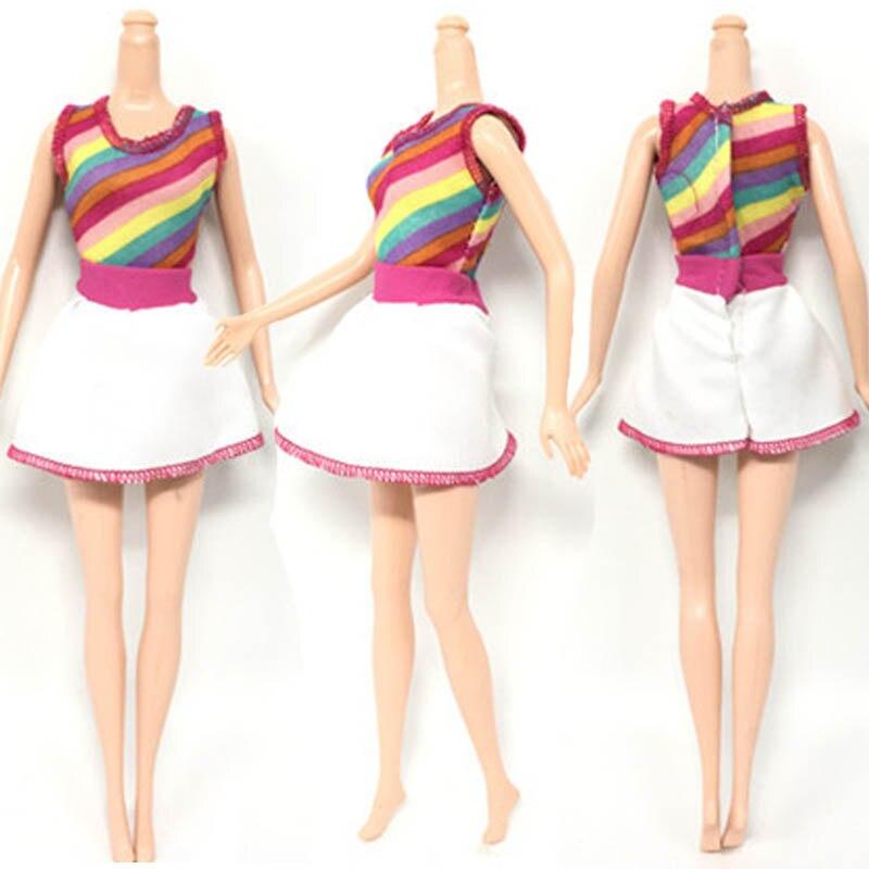Короткие платья в радужную полоску для кукольного домика Барби 1/6, повседневная одежда, модная одежда для кукол Барби, кукольная одежда, игрушка