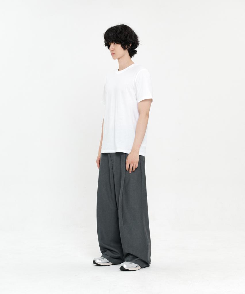SIGNATURE Single-Pleat Wide Slacks [Gray]
