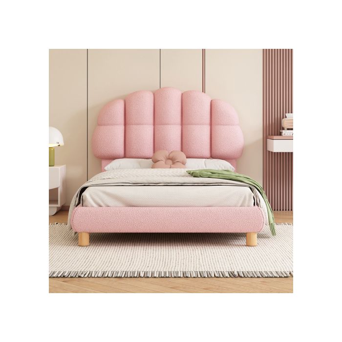 Lit simple - MUVOE - 90x200cm - Rembourré - Rose - 1 place