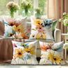 Spring Watercolor Yellow Blue Pink Flowers Pillowcasebedroom Sofa Decorative Cushion Cover With Zipper Soft Cushion Cover