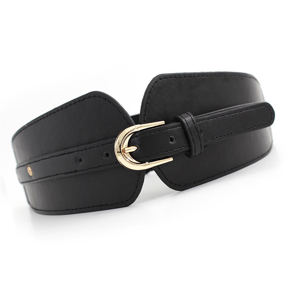 Vintage Elastics Wide Belt Women Fashionable Waist Cincher PU Leather Belt for Party and Daily Wear
