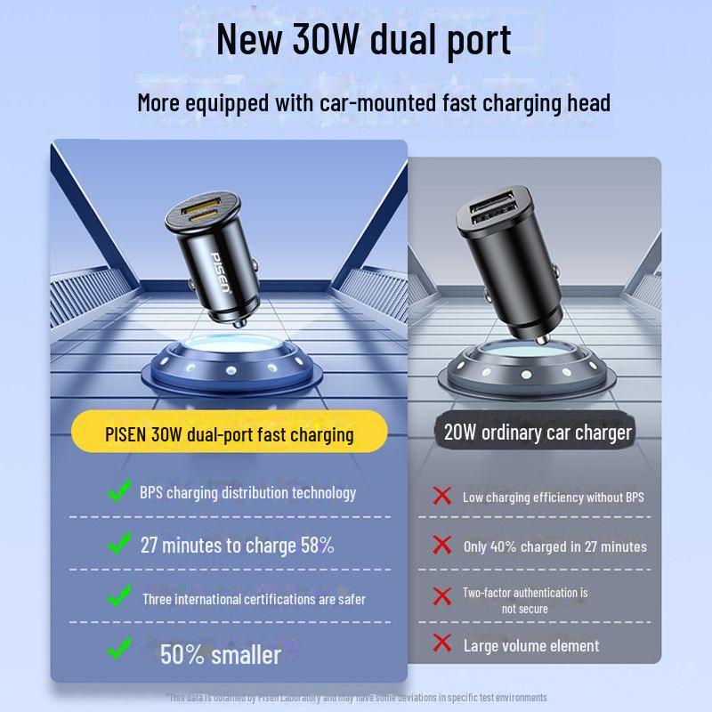 "PISEN 30W Dual Port PD Fast Car Charger for Apple iPhone 14 Mini"