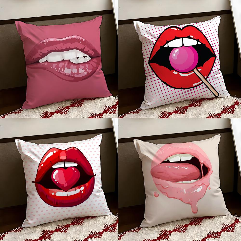 Velvet red lips Cushion Cover Reversible Soft Durable Pillow Cover Home Car MultiScene Use for Daily Comfort