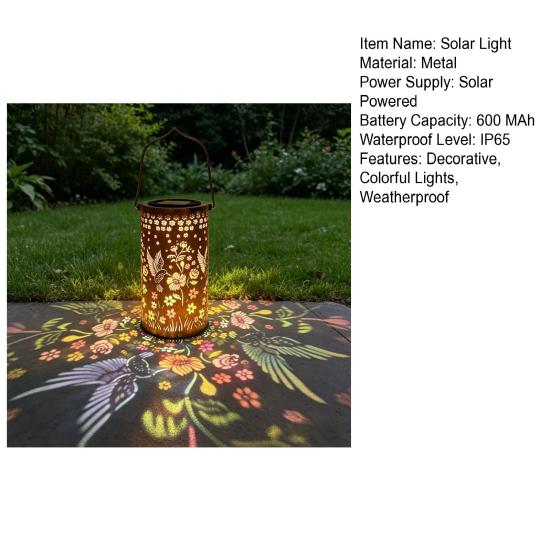 Colorful Solar Floral Lantern, Outdoor Metal Hummingbird Solar Light, Waterproof Butterfly LED Garden Lantern, Hanging Lantern for Outside Table Tree