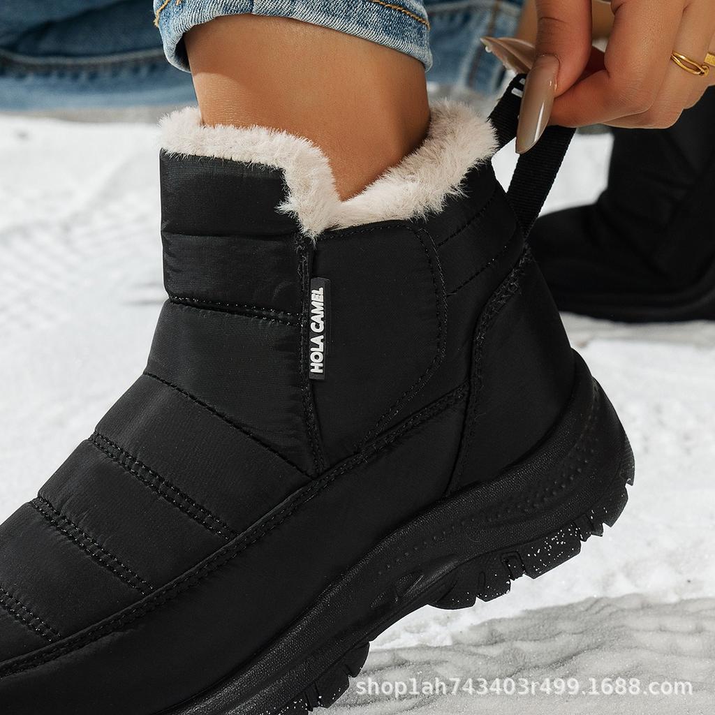 Женские водонепроницаемые зимние теплые сноубутсы большого размера, на подкладке, ботильоны до щиколотки, кожа, мех, цельные, противоскользящие, для пешего туризма, спортивные ботинки