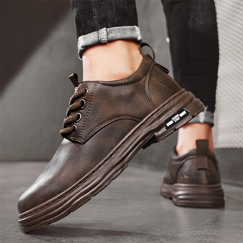 Мужские туфли осенние деловые мужские туфли в британском стиле повседневные кожаные туфли ретро коричневого цвета высокого класса с большим размером головы модные туфли