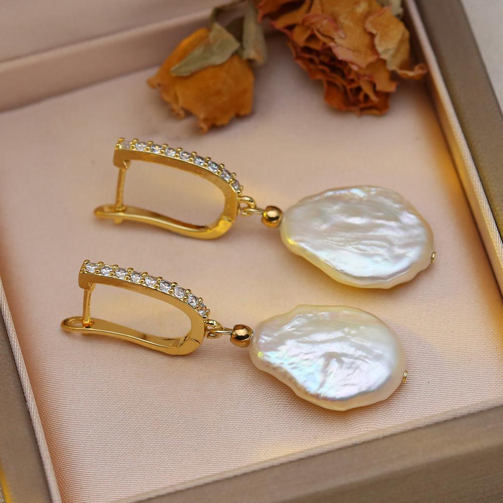 Серьги SENIKO с натуральным пресноводным большим жемчугом в стиле барокко, модные серьги-капли с кубическим цирконием и жемчугом для женщин, вечерние ювелирные изделия