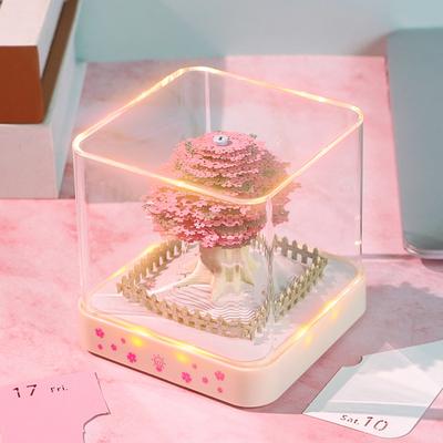 3D Годовой календарь Блокнот Дерево Сакуры 3D Настольный календарь 2025 Блок для заметок Блокнот с LED-подсветкой Рождественский подарок на день рождения