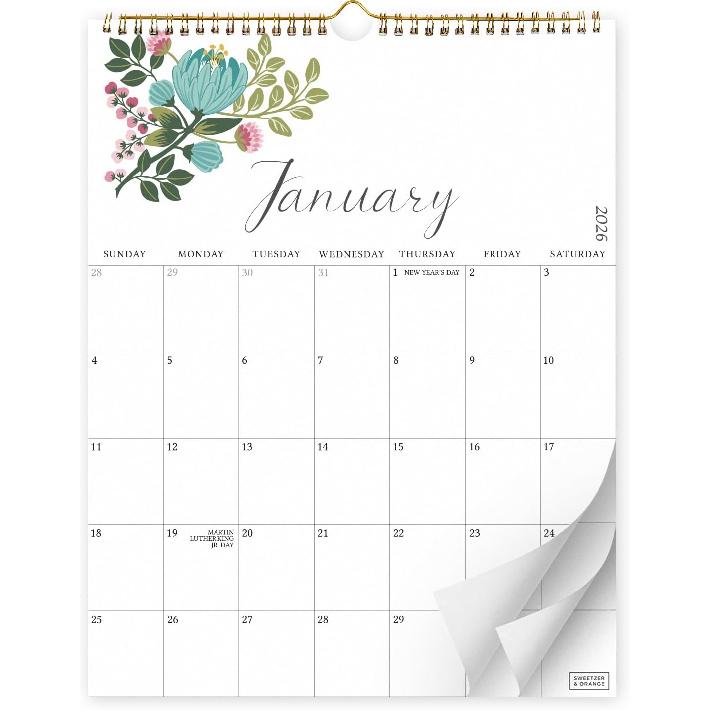 S&O Twelve Flowers 18 Month Wall Calendar 2026-2027 for Home - Tear-Off Monthly Calendar January 2026-June 2027 - Academic Wall Calendar - Hanging