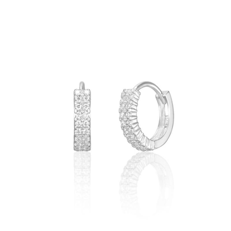 LUNNE 14k Double Pave Line One-Touch Ring Earrings (14k Gold) #LFE40