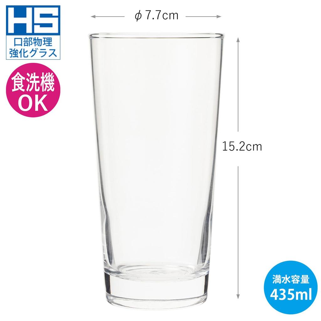 Toyo Sasaki Glass Tumbler Glass HS Tumbler Long Tumbler 435ml Set of 6 Made In Japan Dishwasher Safe Unbreakable Glass Cup Coffee Glass Beer Glass
