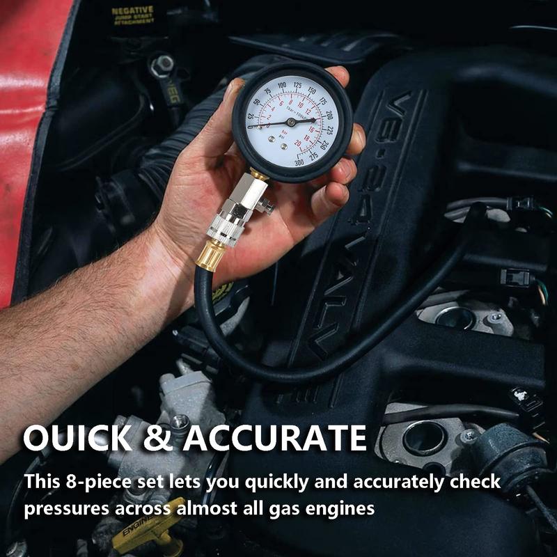 Engine Compression Meter with M10 M12 M14 M18 Adapter 0-300 PSI Pressure Gauge Automotive Cylinder Tester Kit