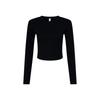 Womens/Ladies Plain Micro-Rib Long-Sleeved Crop Top