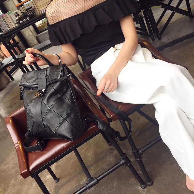 Spliced Backpacks Soft Leather Большой вместительный дорожный мешок Complement Натуральная кожа студенческая сумка