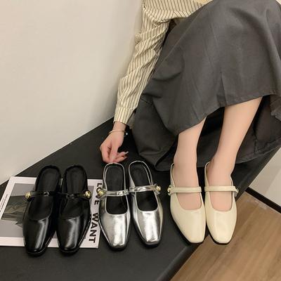 Женские удобные сандалии без шнуровки с квадратным носком на плоской подошве, рабочие туфли на плоской подошве с пряжкой и ремешком, туфли Мэри Джейн с открытой спиной на плоской подошве для женщин, модельные туфли, повседневные шлепанцы