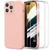Case for iPhone 16 Pro Max - Shockproof Slim Matte Liquid Silicone Protection - Pink + 2 Tempered Glasses