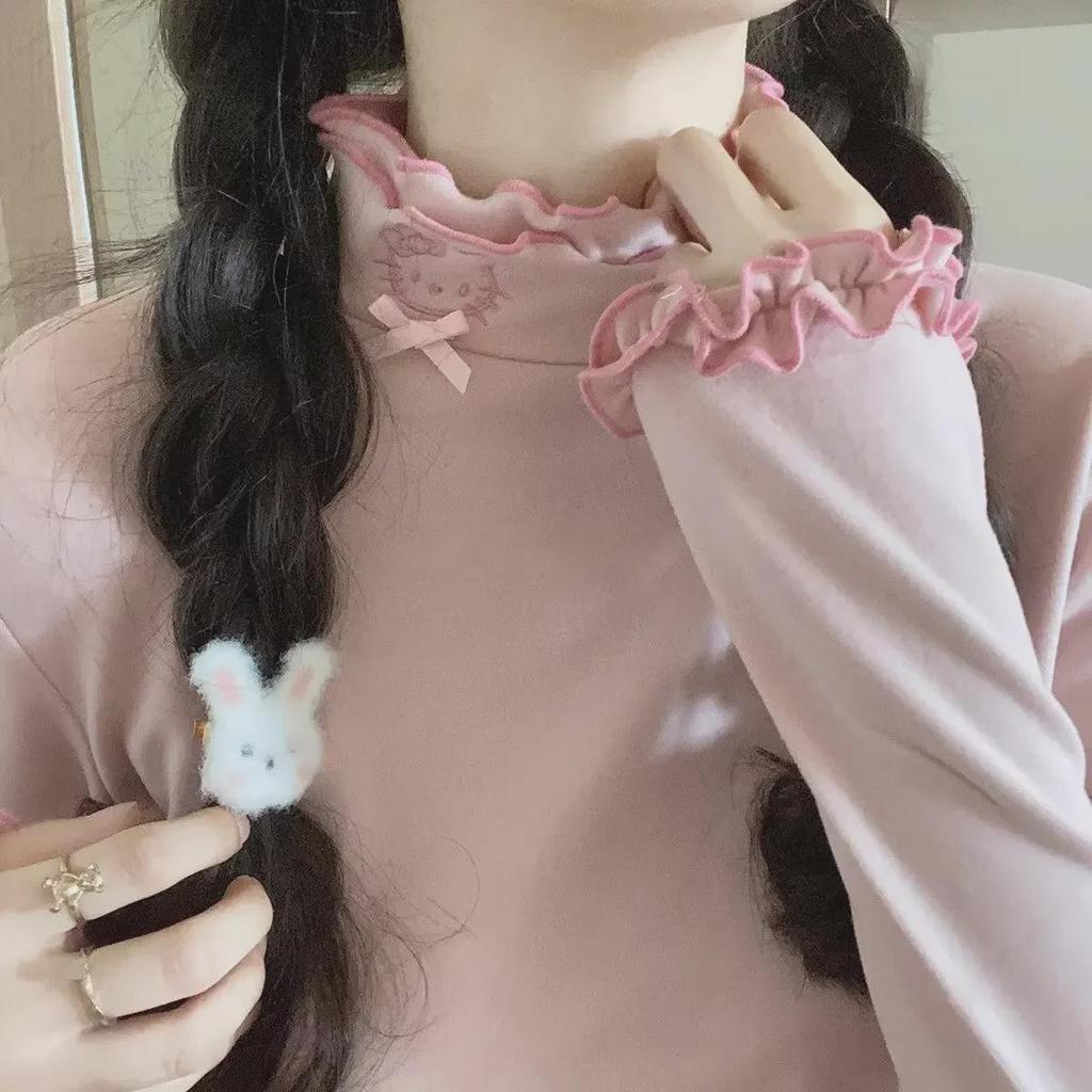 Теплый бархатный женский топ с оборчатым воротником