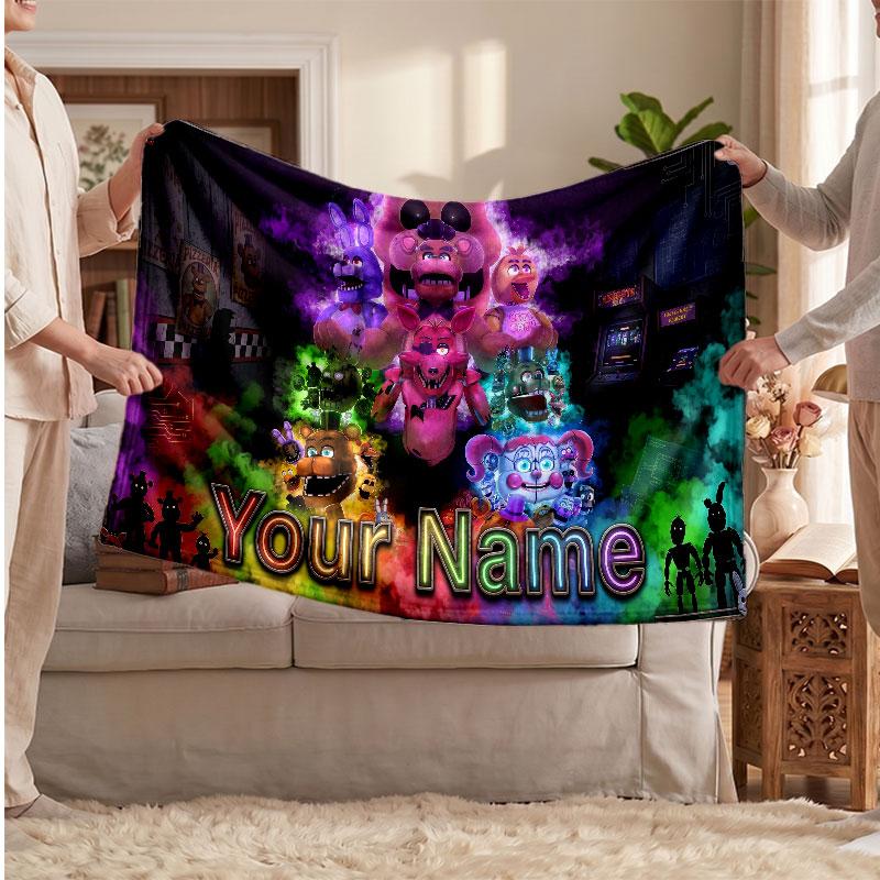 Five Nights at Freddy’s Personalized Flannel Blanket, Custom Printed Text Name, Warm Soft Blanket For Couch Bed