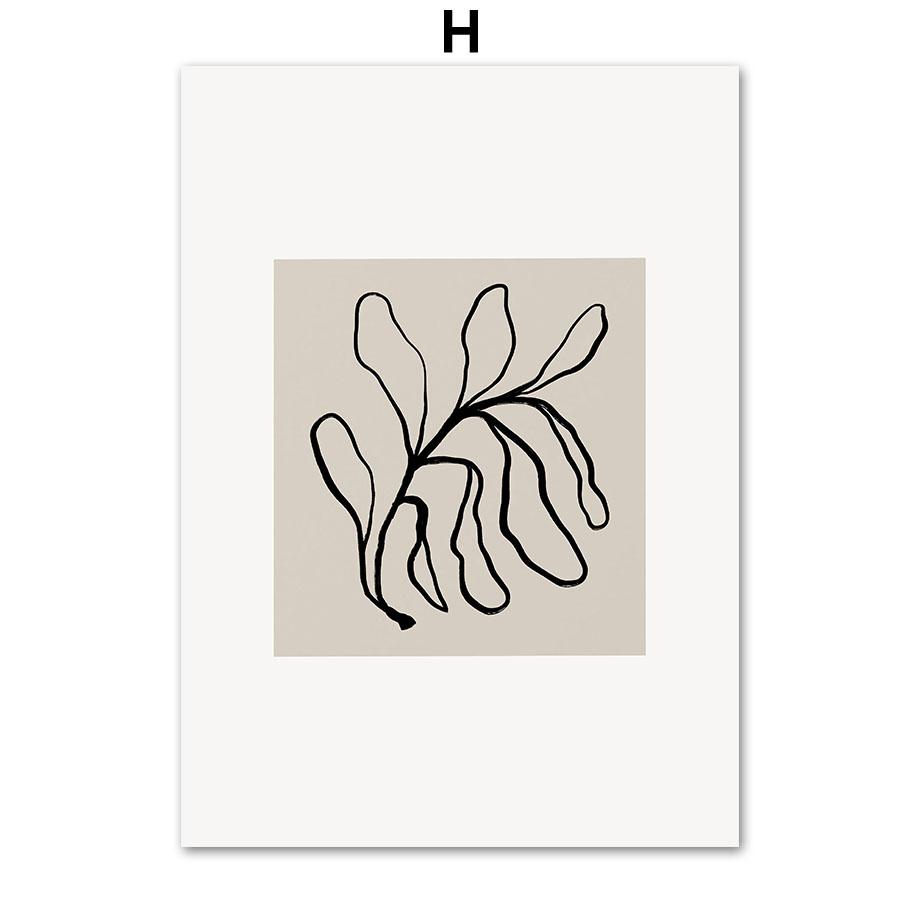 Абстрактная линия листа цветок бежевый черный ботанический настенный художественный холст картины постеры и принты настенные панно для декора гостиной