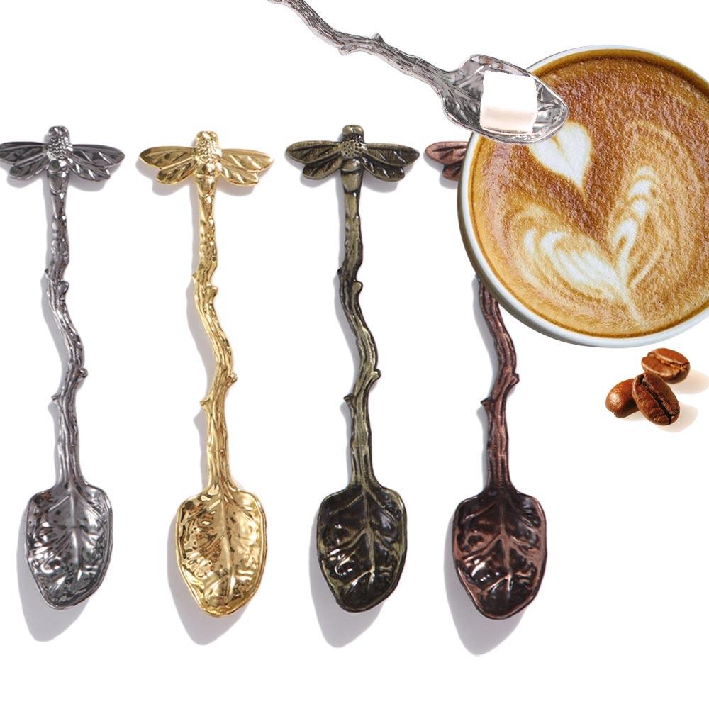 Vintage Dessert Spoon Twig Design Teaspoon Cutlery Dragonfly Coffee Spoon Afternoon Tea
