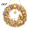 Festive Mantelpiece Ornament DIY Acrylic Christmas Faux Pearl Art Hanging Kit, Lighted Wreath 3D Beaded Craft Artisan Gift for Crafters Kit