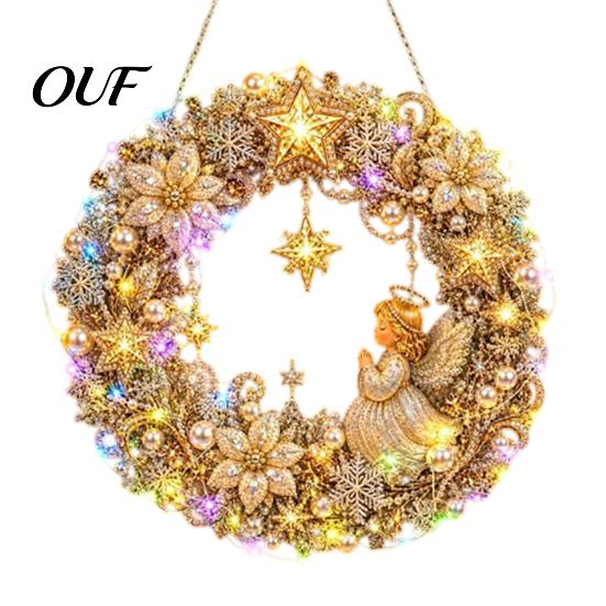 Festive Mantelpiece Ornament DIY Acrylic Christmas Faux Pearl Art Hanging Kit, Lighted Wreath 3D Beaded Craft Artisan Gift for Crafters Kit
