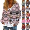 Women's Fashionable Short Jacket Casual Long Sleeved Valentine's Day Printed Single Breasted Plush Top