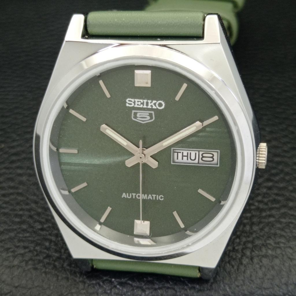 ВОССТАНОВЛЕННЫЕ ВИНТАЖНЫЕ МУЖСКИЕ ЧАСЫ SEIKO 5 AUTOMATIC JAPAN С ЗЕЛЕНЫМ ЦИФЕРБЛАТОМ a434693-2