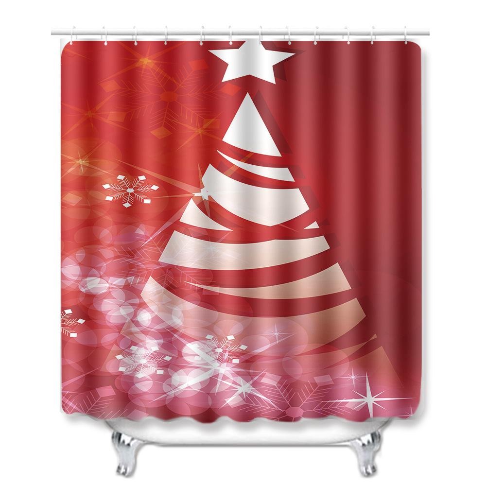 Christmas Shower Curtain Floor Mat Combination Four-Piece Set Bathroom Toilet Carpet Shower Room Mat Foot Mat