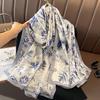 Painting Floral Design 100% Silk Feeling Scarf for Women 180x90cm Shawl Wraps Luxury Female Hijab Headband Foulard Beach Stoles