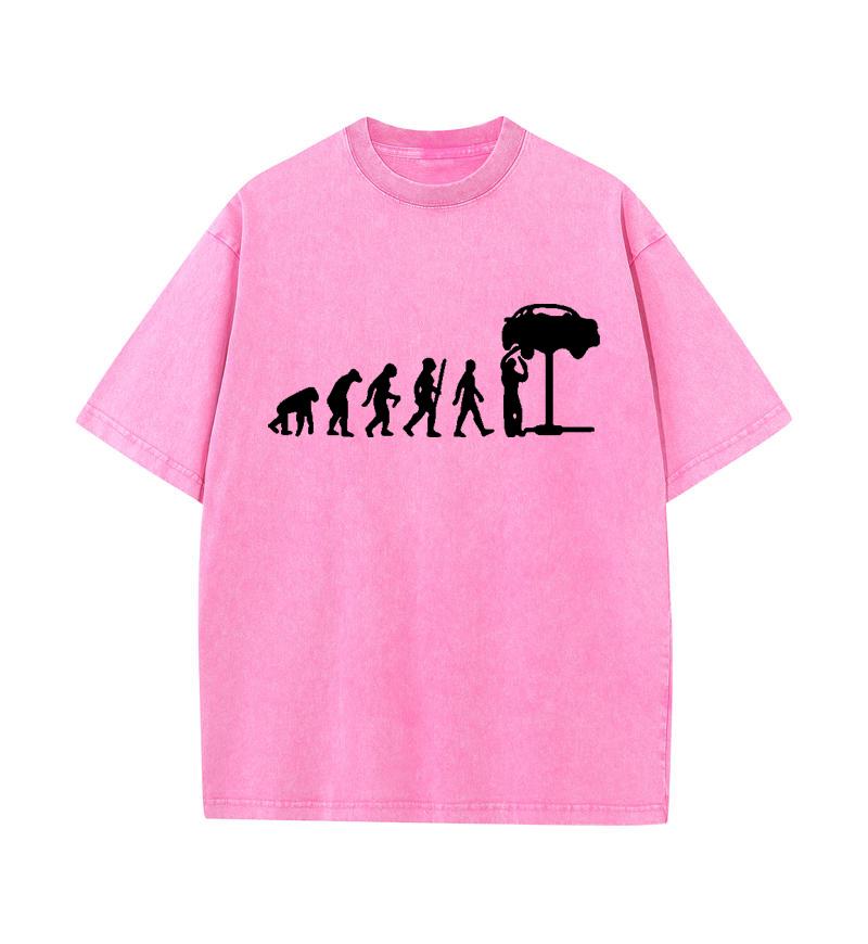 2025 Лето 100% хлопок стираный Old Craft свободная футболка большой размер О-образный вырез свободная мужская футболка с принтом Human Evolution