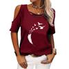 Women Casual Off Shoulder T-shirt Summer Short Sleeve Top Ladies Fashion Round Neck Printed Tee Shirt Pullover Loose T-shirt