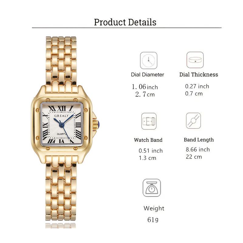 Elegant Women's Gold Square Watch with Silver Stainless Steel Band - Perfect Gift for Students
