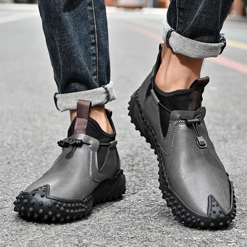 Fashion2024 New Arrival Men's Ankle Boots Mens Low Top Slip On Shoes Leather Fashion Walking Basic Boots Men All-match Mens Sneakers