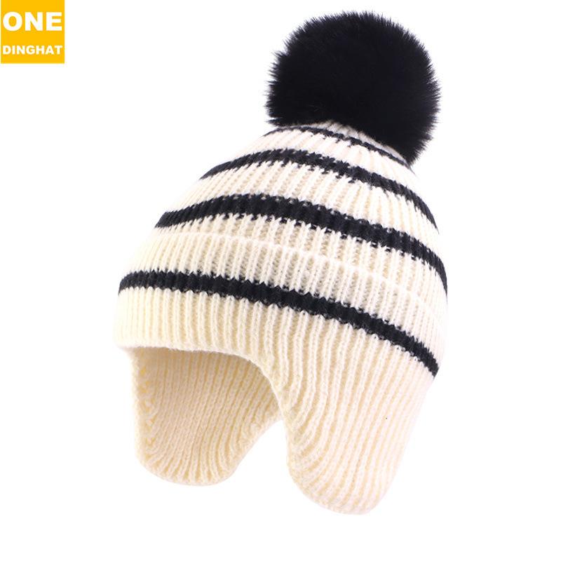 Детская вязаная шерстяная шапка-ушанка для отдыха на природе, детская полосатая бейсболка, лыжная шапка