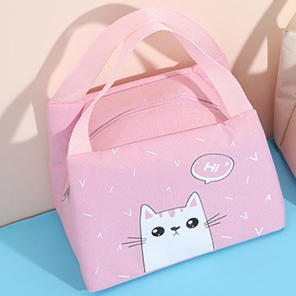 Lunch Bag Insulated Aluminum Foil Large Capacity Handheld Portable Cute Cartoon Cat