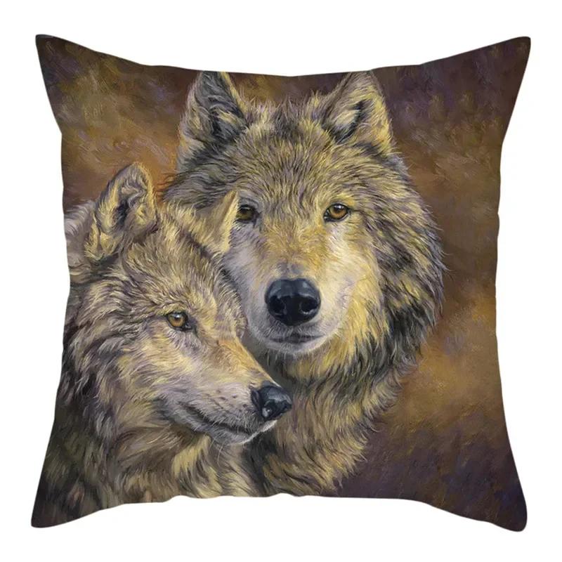 Wild Wolf Photo Double-Sided Printed Pillow Cover Short Plush Suitable Living Rooms Bedrooms Sofas Throw Cushion Cover