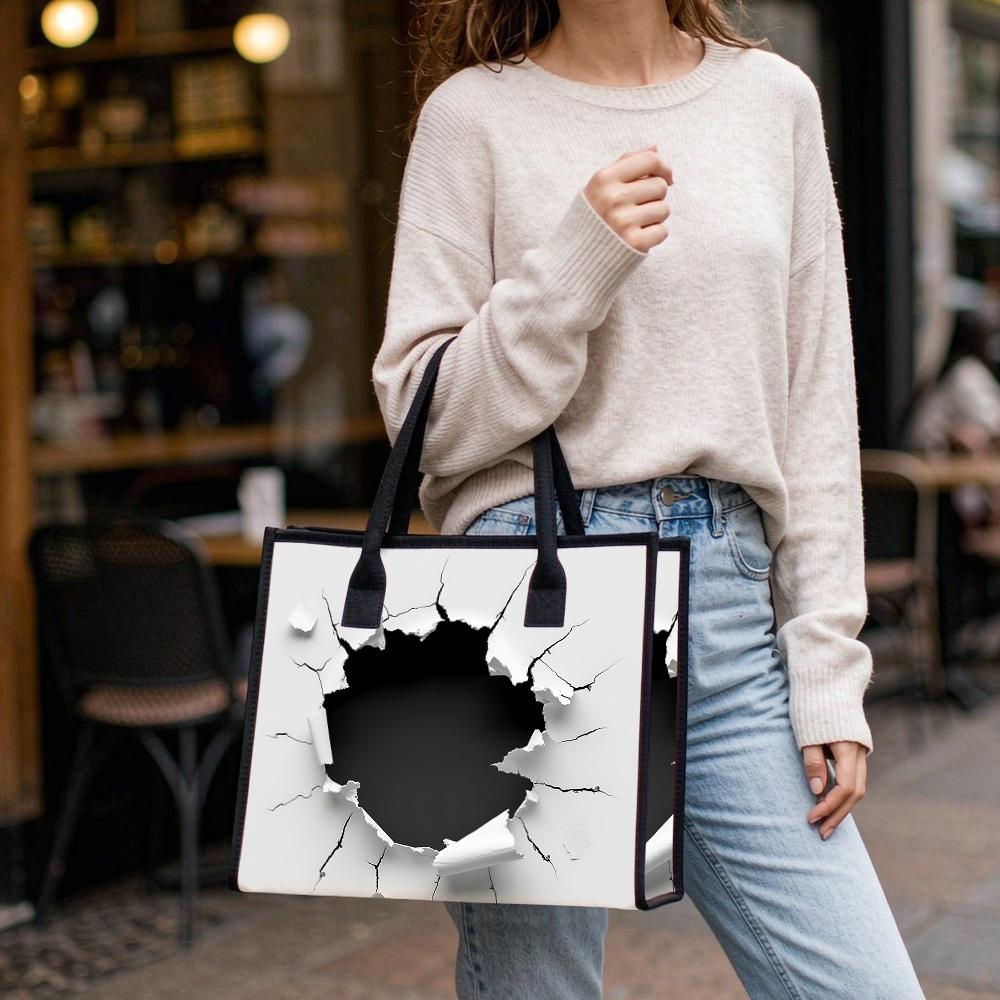 Creative Cracked Print Tote Bag Portable Fashion Shoulder Bag for Daily Use