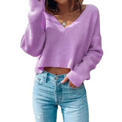 Женская мода повседневная осень-зима однотонный принт длинный рукав V-образный вырез свитера