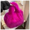 Plush Bag Women's Autumn and Winter New Rose Red Handbag Doll Little Monster Fluffy Bucket Bag