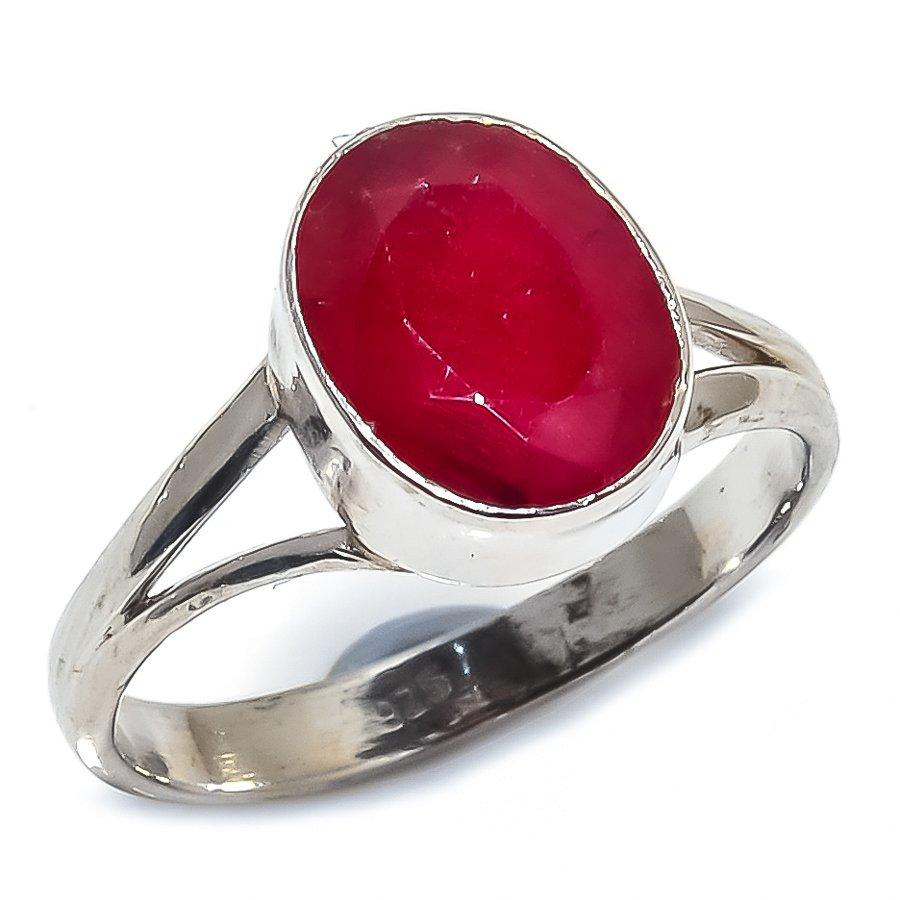 Красный Рубин(Смоделированный) Ювелирное кольцо ручной работы из стерлингового серебра 925 пробы с драгоценным камнем S.9 R4i36