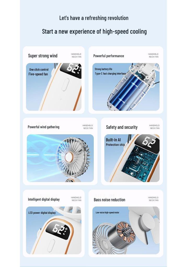 USB Rechargeable Portable Neck-Hanging Mini Fan - New Foldable Handheld/Desktop Model